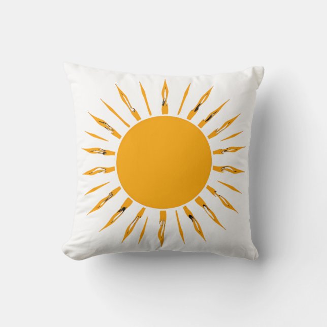 Bright Yellow Sun with Energetic Rays Throw Pillow (Front)