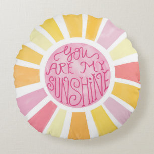 Bright Yellow Sun You Are My Sunshine Watercolor Round Pillow