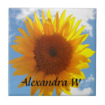 Bright Yellow Sunflower Blue Sky Personalized Tile