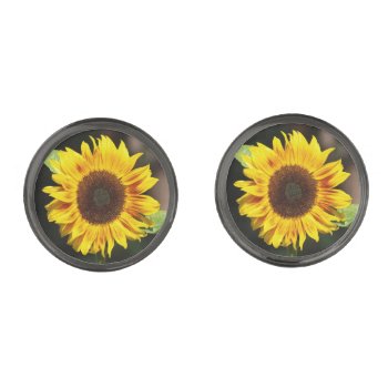 Bright Yellow Sunflower Cufflinks by ChristyWyoming at Zazzle
