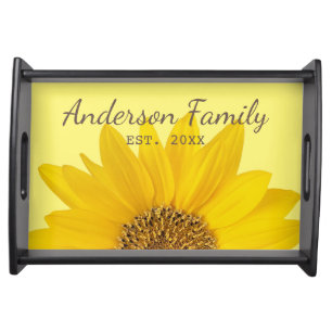 Bright Yellow Sunflower Custom Family Name Serving Tray