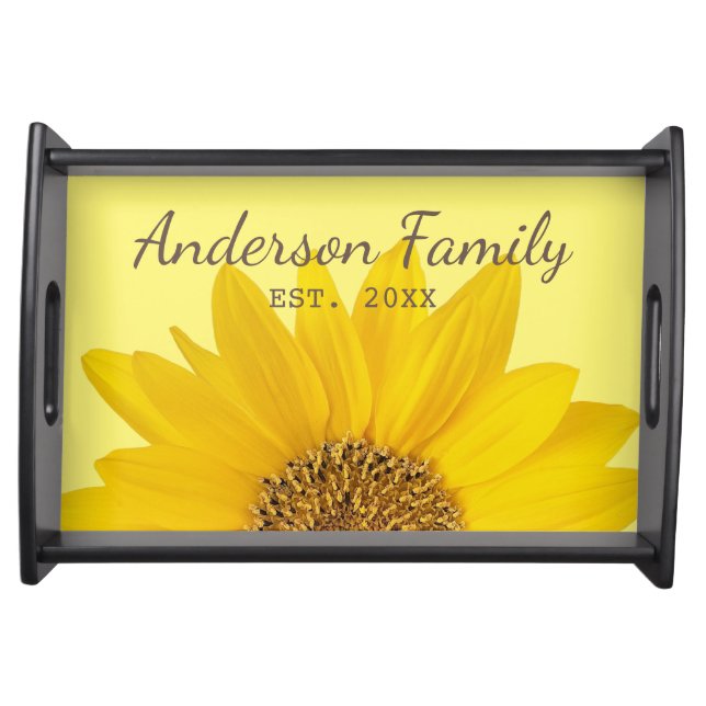 Bright Yellow Sunflower Custom Family Name Serving Tray (Front)