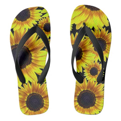 Bright Yellow Sunflower  Flip Flops