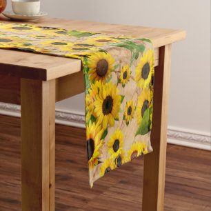 Bright Yellow Sunflower Garden on Marble Short Table Runner