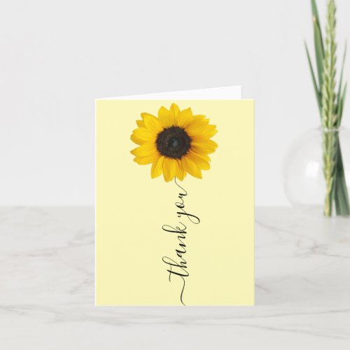 Bright Yellow Sunflower  Hand Lettered Thank You Card