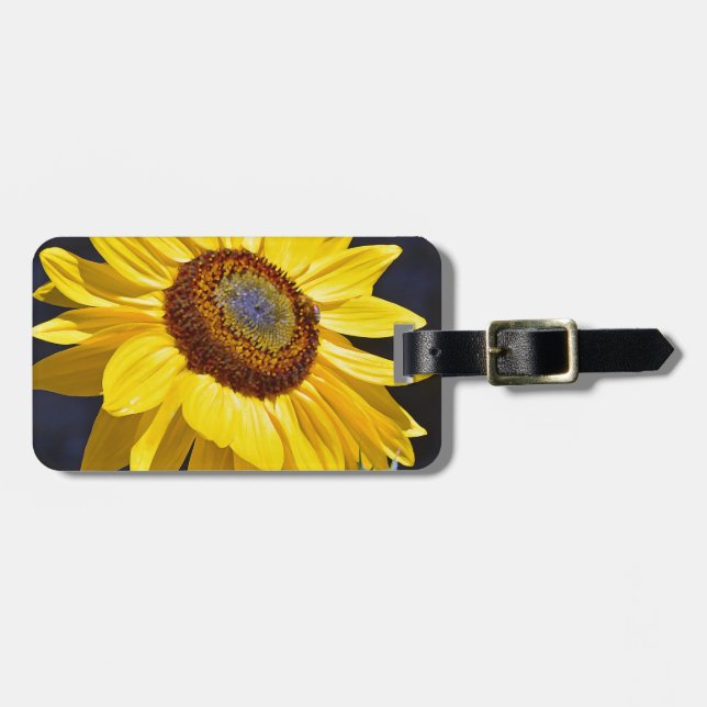 Bright yellow sunflower luggage tag (Front Horizontal)