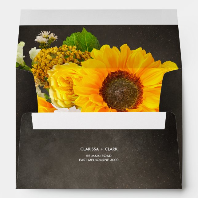 Bright Yellow Sunflower Modern Wedding Envelope (Back (Bottom))