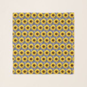 Bright Yellow Sunflower on Blue Background Photo Scarf
