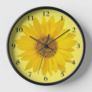 Bright Yellow Sunflower on Light Yellow Clock