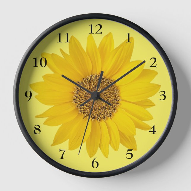 Bright Yellow Sunflower on Light Yellow Clock (Front)
