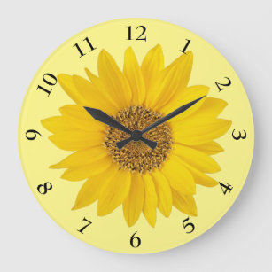 Bright Yellow Sunflower on Light Yellow Large Clock