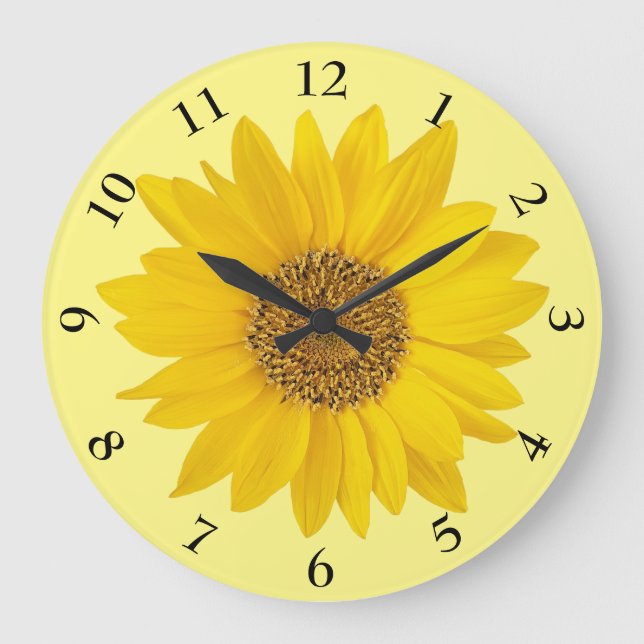 Bright Yellow Sunflower on Light Yellow Large Clock (Front)