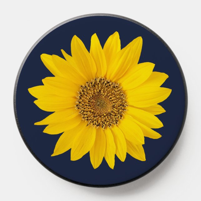 Bright Yellow Sunflower on Navy Blue  PopSocket (Popsocket)