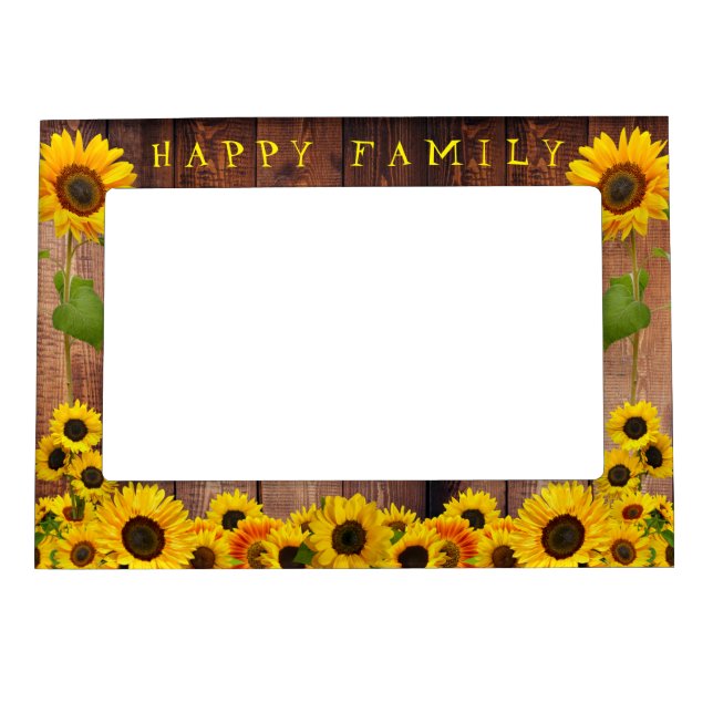 Bright Yellow Sunflower on Rustic Barnwood Photo Magnetic Frame (Front)