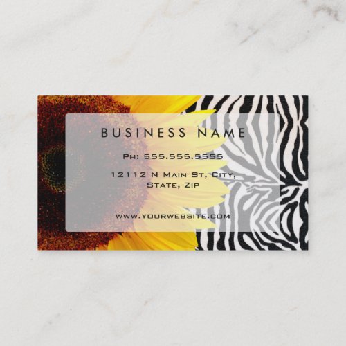 Bright Yellow Sunflower on Zebra Print Stripes Business Card