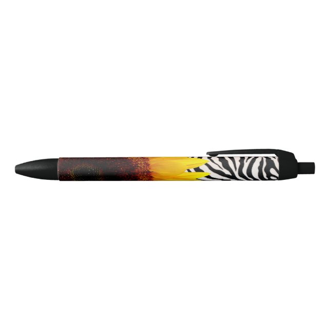 Bright Yellow Sunflower on Zebra Print Stripes Pen (Top)