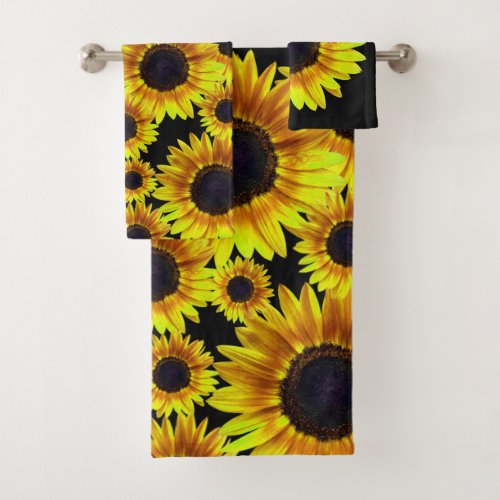 Bright Yellow Sunflower Pattern Bath Towel Set