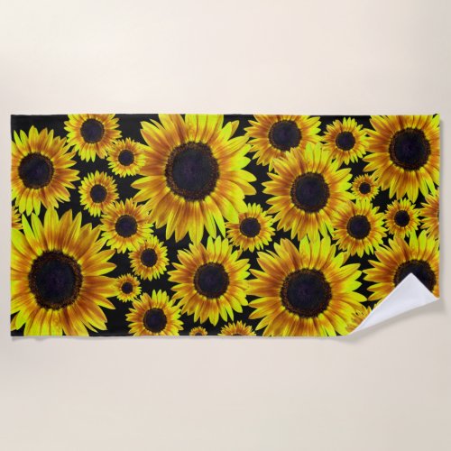 Bright Yellow Sunflower Pattern Beach Towel