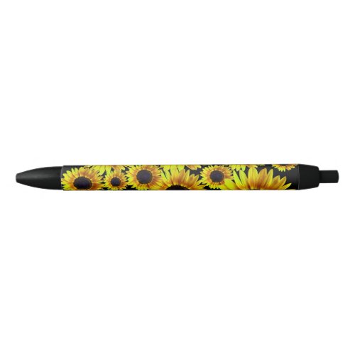 Bright Yellow Sunflower Pattern Black Ink Pen