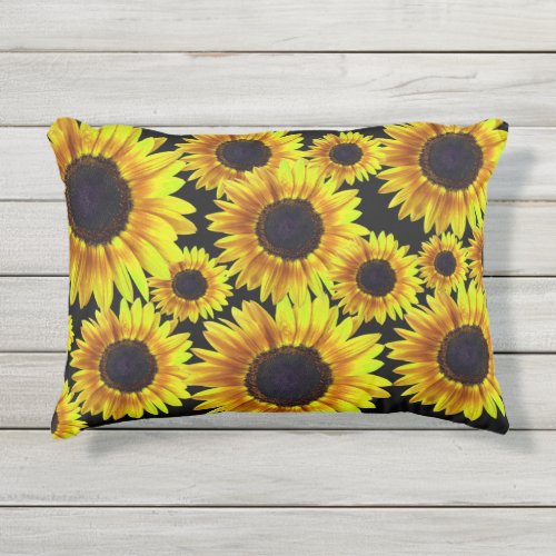 Bright Yellow Sunflower Pattern Outdoor Pillow