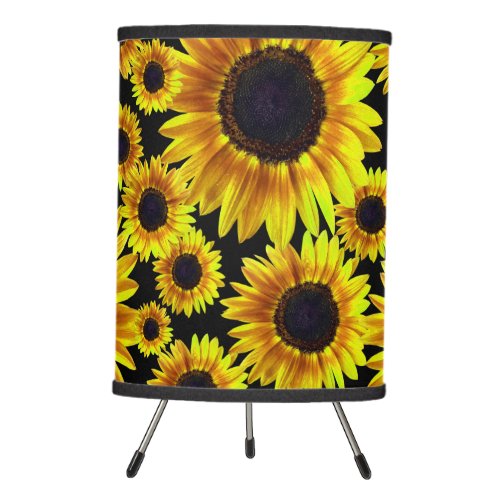 Bright Yellow Sunflower Pattern Tripod Lamp