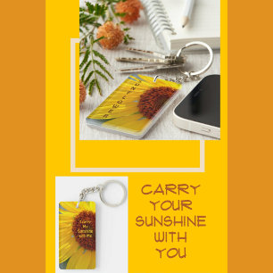 Bright Yellow Sunflower Personalized Keychain