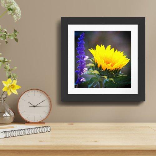 Bright Yellow Sunflower Purple Russian Sage Photo Framed Art