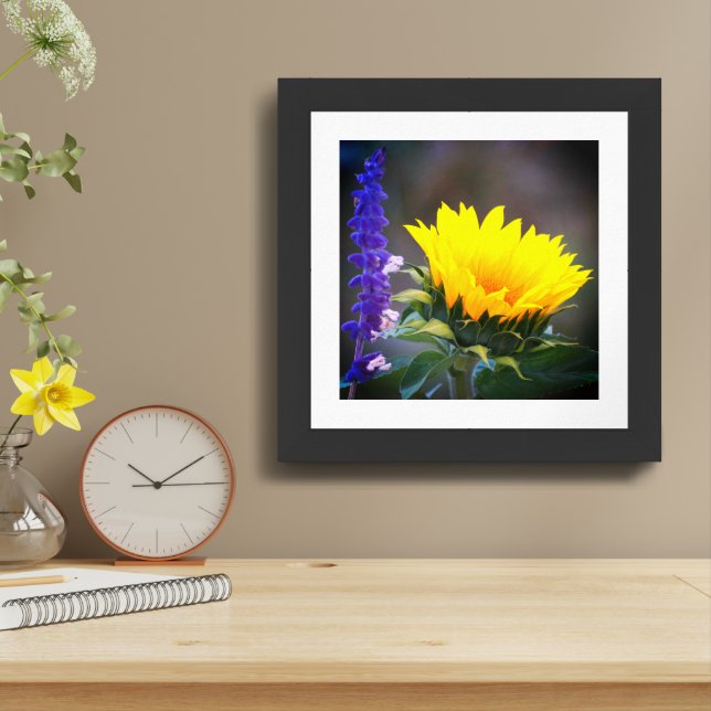 Bright Yellow Sunflower Purple Russian Sage Photo Framed Art (Table Top)