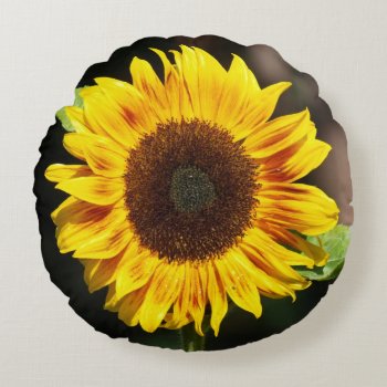 Bright Yellow Sunflower Round Pillow by ChristyWyoming at Zazzle