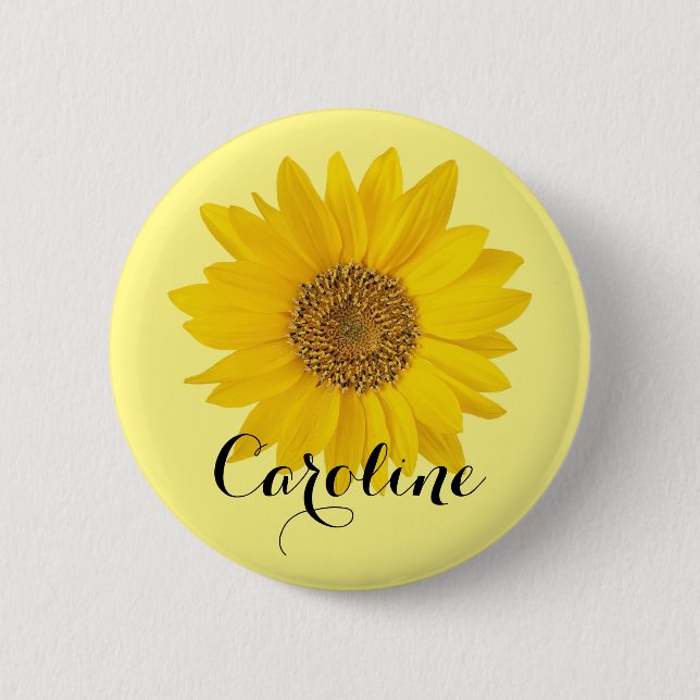 Bright Yellow Sunflower with Custom Name Button (Front)