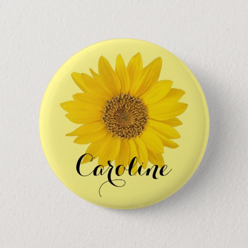Bright Yellow Sunflower with Custom Name Button