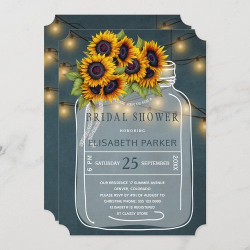 Bright yellow sunflowers mason jar bridal shower invitation
