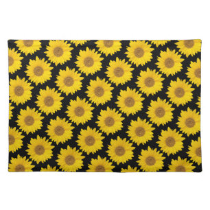 Bright Yellow Sunflowers on Black Cloth Placemat