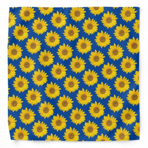 Bright Yellow Sunflowers on Blue Background Bandana
