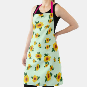 Bright Yellow Sunflowers on Soft Green Apron