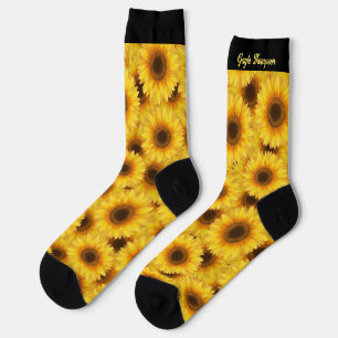 Bright Yellow Sunflowers with Name Crew Socks