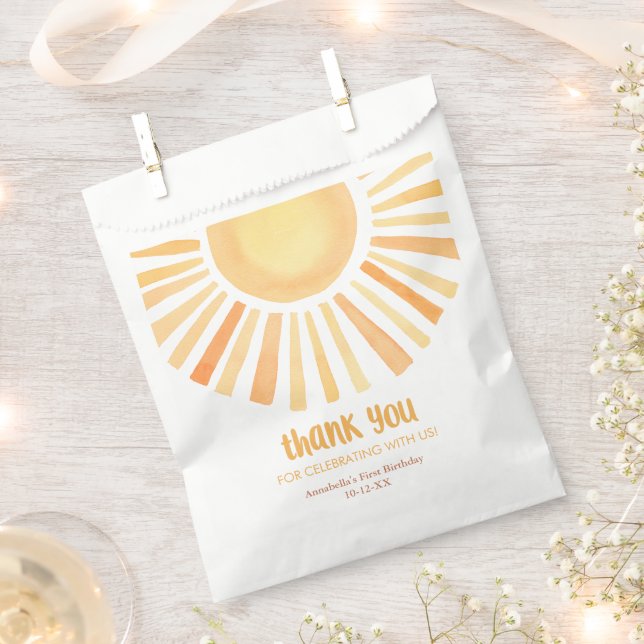 Bright yellow sunshine gender neutral birthday favor bag (Clipped)