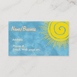 Bright Yellow Sunshine In Blue Sky Custom Business Card
