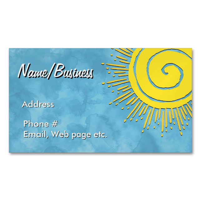 Bright Yellow Sunshine In Blue Sky Custom   Business Card Magnet (Front)