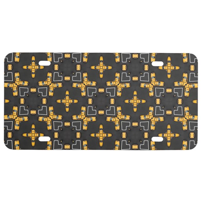Bright Yellow Taxi Cab Pattern License Plate (Front)