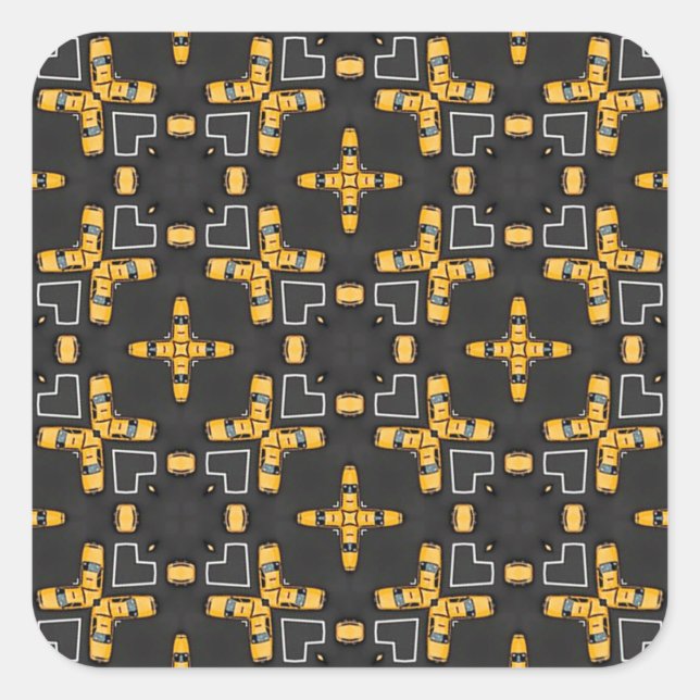 Bright Yellow Taxi Cab Pattern Square Sticker (Front)