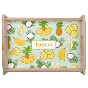 Bright Yellow Tropical Fruit Name Summer Serving Tray