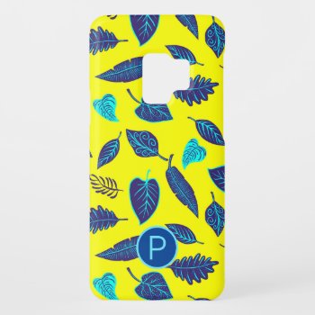 Bright Yellow Tropical Leaf Pattern Monogram  Case-mate Samsung Galaxy S9 Case by MissMatching at Zazzle