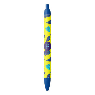 Bright Yellow Tropical Leaf Pattern Monogram Pen