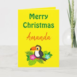 Bright Yellow Tropical Merry Christmas Toucan