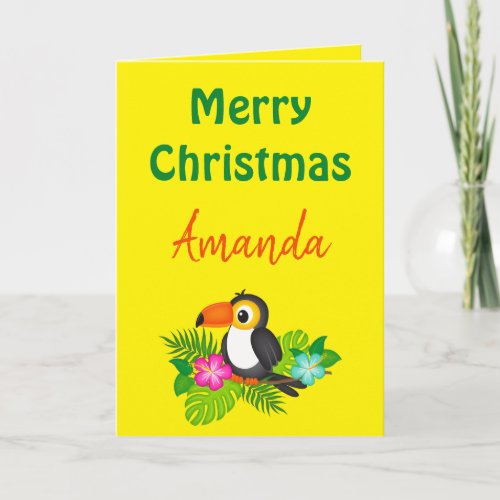 Bright Yellow Tropical Merry Christmas Toucan  Card