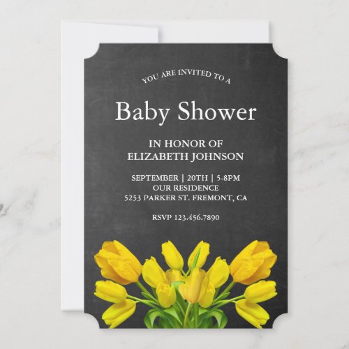 Bright Yellow Tulip Flowers Baby Shower Invitation