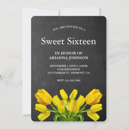 Bright Yellow Tulip Flowers Sweet Sixteen Invitation
