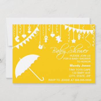 Bright Yellow Umbrella Contemporary Baby Shower Invitation by PeachyPrints at Zazzle