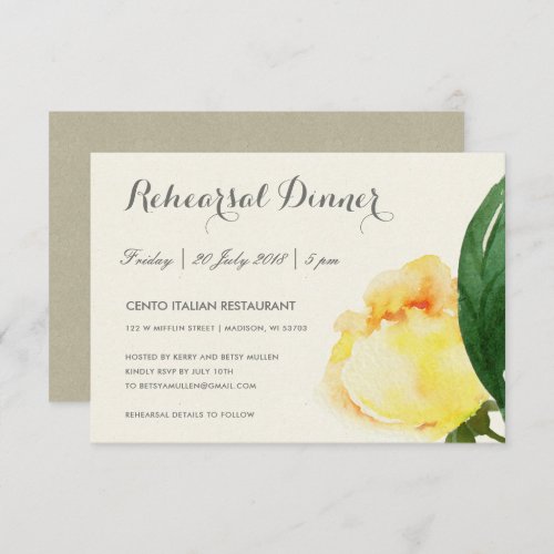 BRIGHT YELLOW WATERCOLOR FLORAL REHEARSAL DINNER INVITATION
